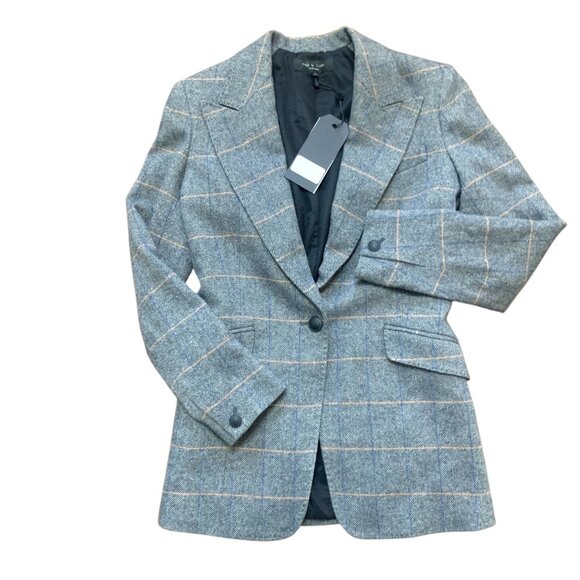NWT Rag & Bone Wool Blazer Annie Plaid Gray Check Sz S Academia Boardroom $650 - Picture 4 of 16